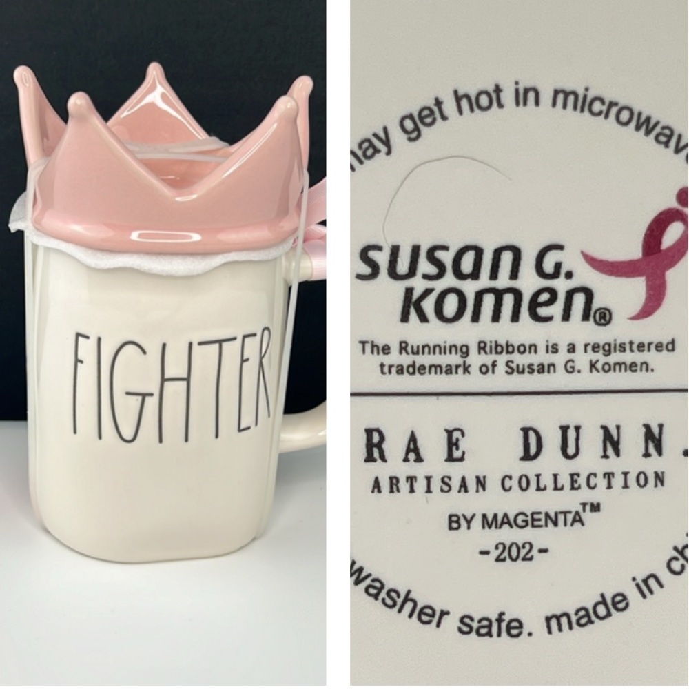 Rae Dunn - ‘Fighter’ double sided ceramic mug with crown lid. NWT